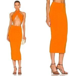 The Andamane Gisele Tube Midi Skirt S Orange Jersey Stretch High Waisted Pencil